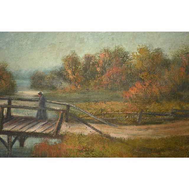 Wood Allan Rutherford Wilber Original Artist Signed "River Walk" Oil Painting on Canvas in Carved Giltwood Frame For Sale - Image 7 of 14