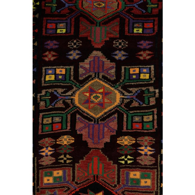 1950s Vintage Turkish Tribal Runner in Black & Red With Multicolor Geometric Patterns For Sale - Image 5 of 7