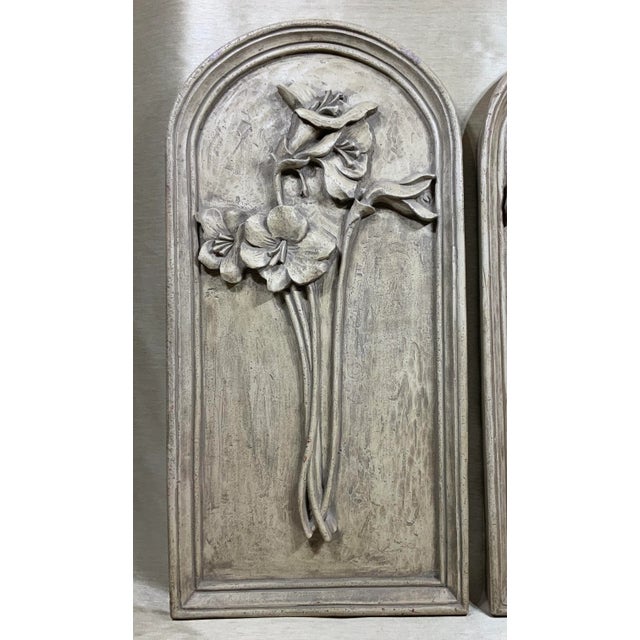 Paint 1980s Carved Gray Wall ‏Hangings - a Pair For Sale - Image 7 of 12