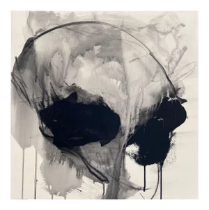 Contemporary Abstract Acrylic, Charcoal and Graphite on Canvas Painting "Monochrome Abstraction Part 2" by Adrienn Krahl