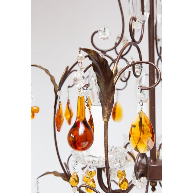 Vintage Italian Amber Glass Cage Chandelier For Sale - Image 4 of 11