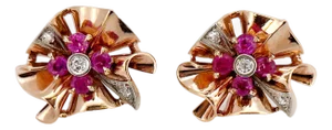 Retro 1940s Old European Cut Diamond & Ruby Screw Back Earrings, Non-Pierced