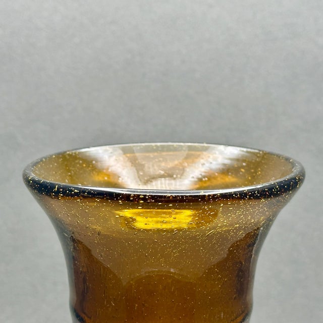 Vintage Minimalist MCM Hand Blown Amber Glass Vase With Bubble Detail For Sale In New York - Image 6 of 9