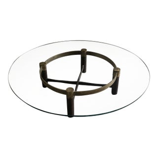 Vintage Brass and Dark Wood Coffee Table With Beveled Glass Too For Sale