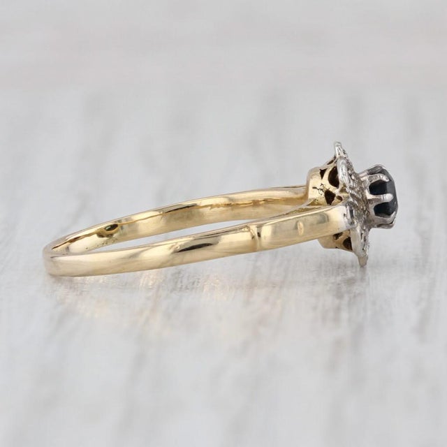 Vintage Sapphire Diamond Ring 18k Yellow Gold Size 7 Engagement For Sale In Greensboro - Image 6 of 7