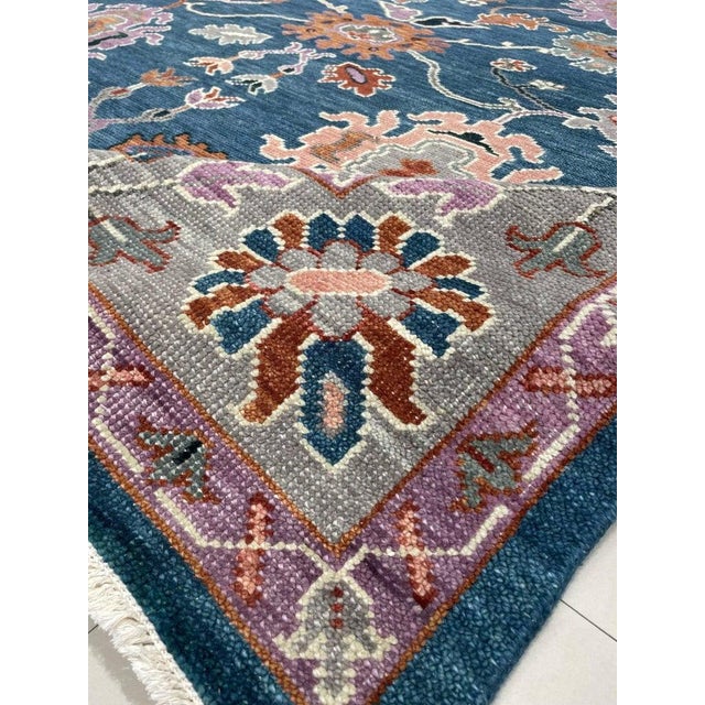 8x10 Blue Hand-Knotted Wool Serpentine Floral Classic Traditional Carpet Rug For Sale - Image 4 of 7