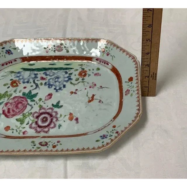18th Century Chinese Qing Period Famille Rose Rectangular Cut-Corner Enameled Porcelain Platter For Sale - Image 9 of 11
