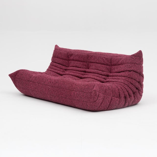 Togo Three-Seater Sofa in Burgundy Bouclet by Michel Ducaroy for Ligne Roset For Sale - Image 16 of 18