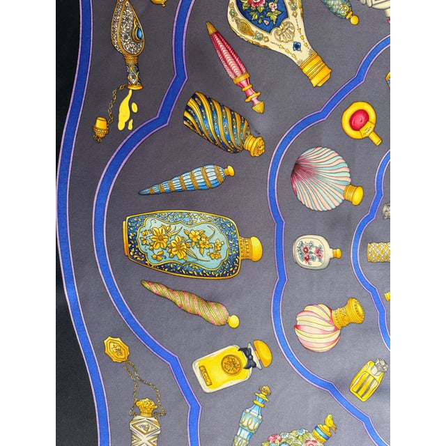 Hermès Hermès Les Flacons 2006 Silk Scarf Black and Grey Designed by Baschet Catherine For Sale - Image 4 of 9