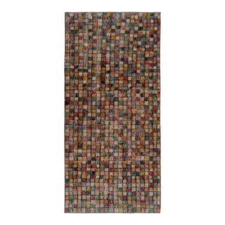 1960s Vintage Art Deco Runner in Multicolor Geometric Pattern, Distressed Rug For Sale