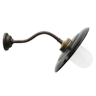Vintage Industrial Enamel and Brass Wall Light For Sale