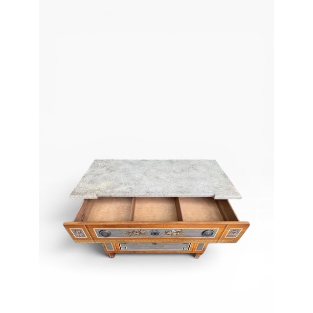 Wood Drexel Heritage Neoclassical Hand-Painted Chest With Faux Marble Top For Sale - Image 7 of 17