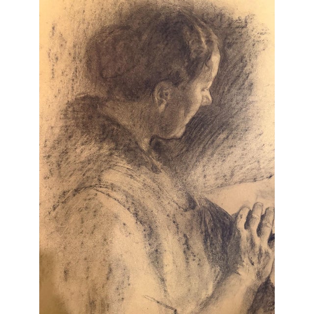 Paper Heinrich Pforr, Silent Devotion Portrait of Anne Pforr Shoemaker Profile, 1920s, Charcoal on Paper For Sale - Image 7 of 11