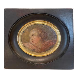 19th Century Oil on Canvas Portrait Miniature of an Angel For Sale