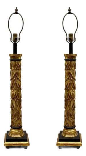 Maison Jansen, Hollywood Regency, Giltwood, Table Lamps, France, 1950s, Unsigned