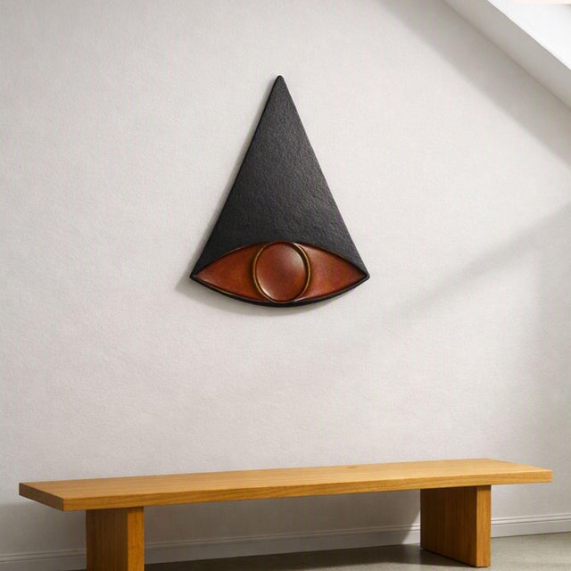 Contemporary Eyeconic — Geometric Eye Wall Sculpture, Large Wall Relief in Black & Red Hues For Sale - Image 3 of 3