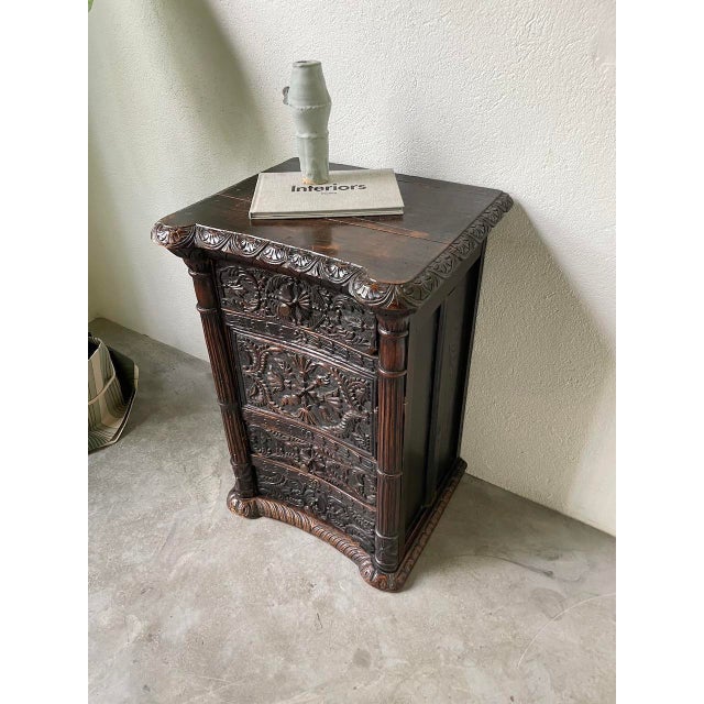 Wood Antique Carved Blackened Pine Chest of Drawers For Sale - Image 7 of 18