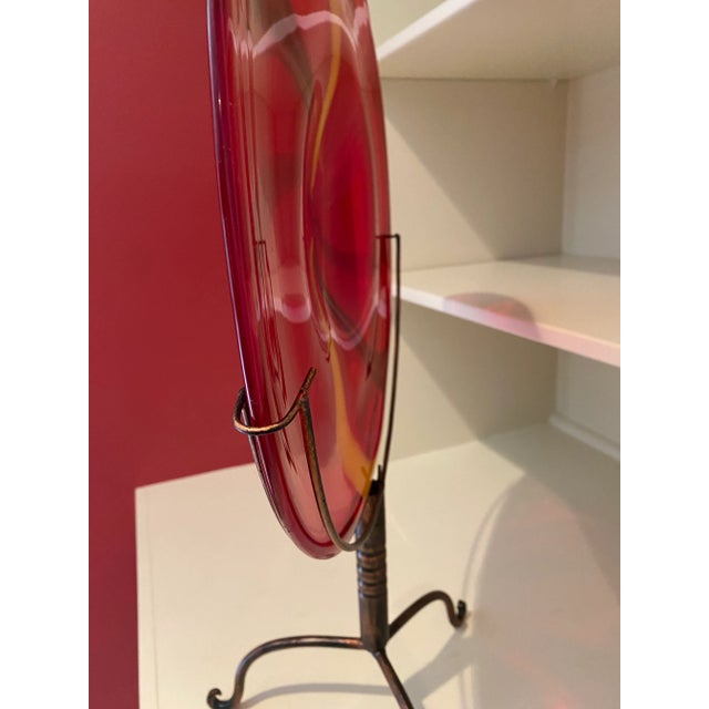 1980s 1980s Art Glass Platter With Custom Stand Colorful Red, Yellow Tabletop Display Lollipop For Sale - Image 5 of 10