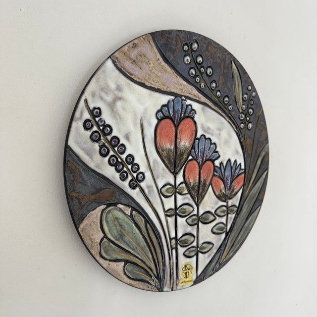 Handmade Ceramic Floral Wall Plate from Ruscha, Germany, 1970s For Sale - Image 6 of 17