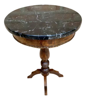 Vintage French Walnut Side Table with Black Marbled Tabletop, 1880s