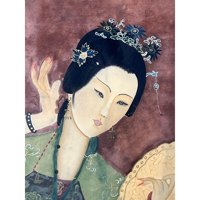 Chinoiserie Antique Chinese Reverse Glass Painting Court Beauty Republic Period - Pristine For Sale - Image 3 of 10