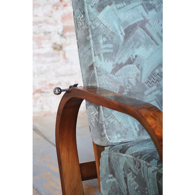 Brown Czech Art Deco Reclining Armchair in Walnut and Chrome, 1930s For Sale - Image 8 of 18