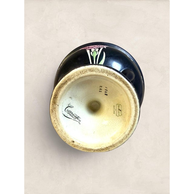 Antique English Shelley “Carnation” Black Art Nouveau Footed Jardinière For Sale - Image 9 of 9