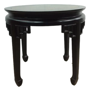 Mid Century Ming Style End Table With Black Lacquer Finish and Burlwood Top