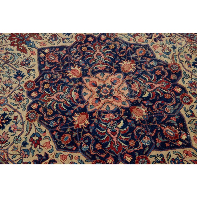Blue Blue Antique Wool Rug Persian Tabriz From 1920s With a Medallion Design For Sale - Image 8 of 9