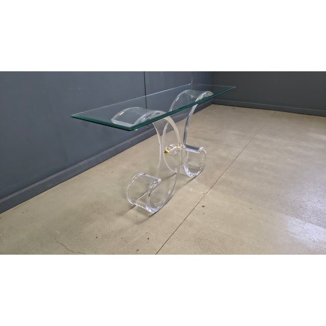 Brass and Acrylic Glass Console Table, 1970s For Sale - Image 9 of 14