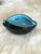 Medium-sized, black and aqua Murano glass shell dish from the now-closed Barbini Factory, circa 1955. With flecks of 24K...