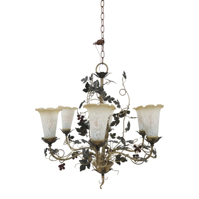Grapevine Design 6 Light Toleware Chandelier For Sale