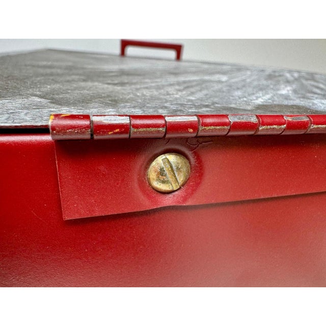 Vintage Red Steel Shop Cart With Hand-Ground Metal Surfaces For Sale - Image 11 of 16