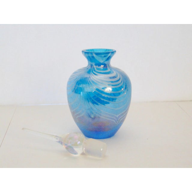 Art glass, Art Deco style blue perfume bottle with tear drop shaped topper