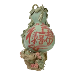 Handmade Light Green Ceramic Artistic Gourd Figure Display Art