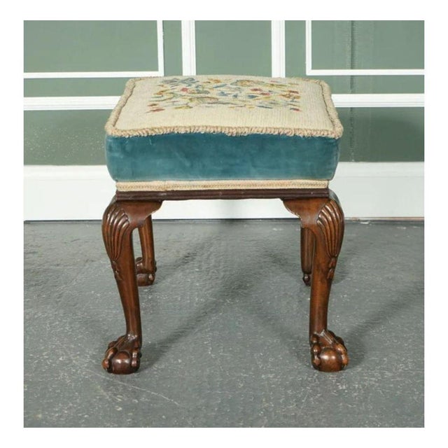 Victorian Claw and Ball Carved Ottoman with Floral Upholstery For Sale - Image 6 of 13