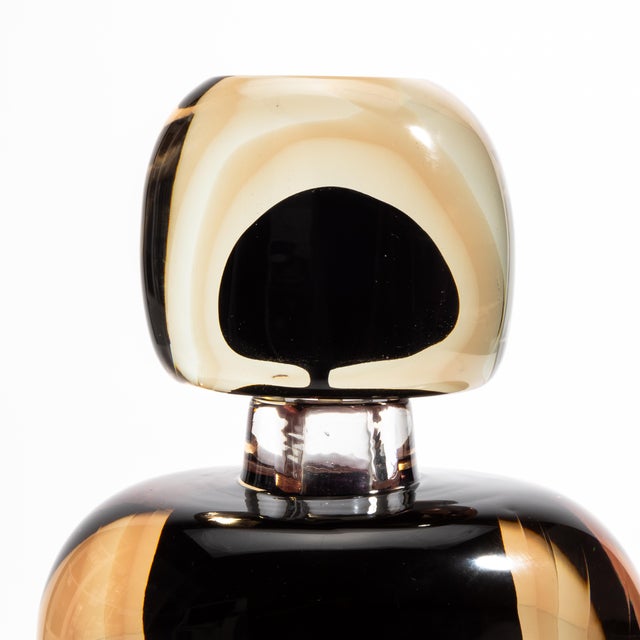 Glass Hand Blown Murano Bottle in Smoky Quartz and Onyx Black For Sale - Image 7 of 10