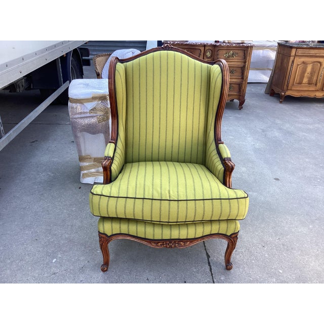 Wood Ralph Lauren-Style French Bergere Chair W/Green Wool Fabric For Sale - Image 7 of 10
