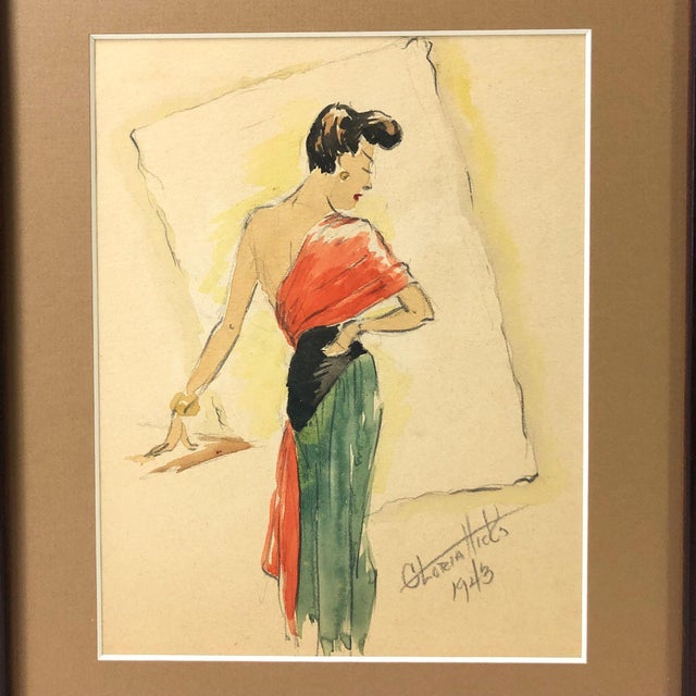 Gloria Hicks Watercolor in "Fashion Series" by clothing designer and illustrator Gloria Hicks (1916-). The artist...