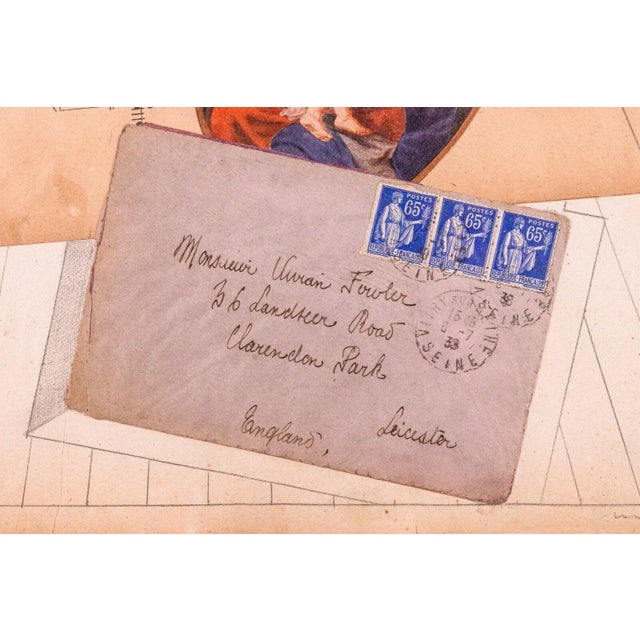 Paper Max Ernst Christmas Card 1938 Signed Modern Mixed Media Collage and Drawing For Sale - Image 7 of 9