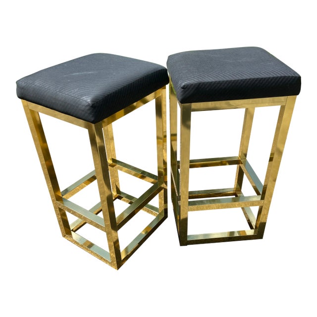 20th Century Modern Milo Baughman Style Bar Stools- a Pair For Sale
