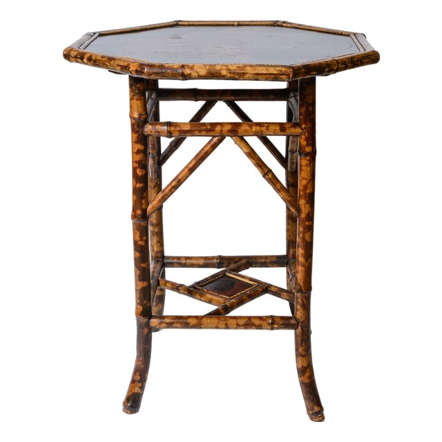19Th. Century Octagon Tiger Bamboo & Lacquer Side Table, C1880 For Sale