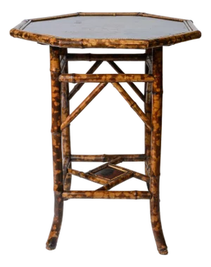 19Th. Century Octagon Tiger Bamboo & Lacquer Side Table, C1880