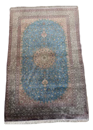 Vintage Hand-Knotted Qom Silk Oriental Rug, 1980s