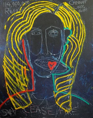 "The Goodwill Ambassador Cannot Look Away." Contemporary Neo Expressionism by Sax Berlin