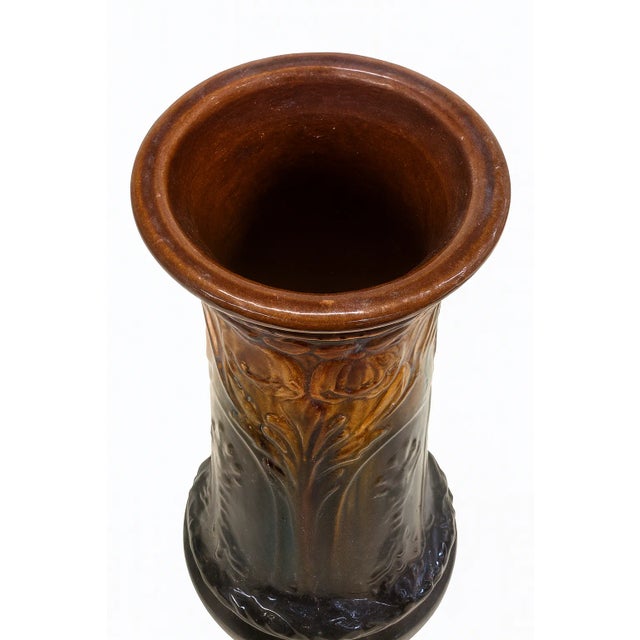 1900 - 1909 Antique Weller Pottery Jardinière & Pedestal — Art Nouveau Drip Glaze c.1905 For Sale - Image 5 of 12