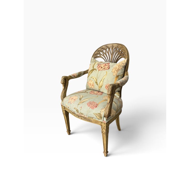Vintage Italian Neoclassical Giltwood Bird Arm Chair With Botanical Floral Upholstery For Sale - Image 4 of 14