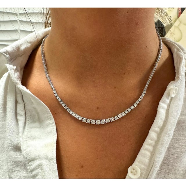 Metal 6 Carat Natural Diamond Riviera Graduated Tennis Necklace Platinum 17" For Sale - Image 7 of 8