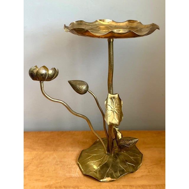 Mid 20th Century Vintage Carole Stupell Brass Lotus Leaf Accent Table For Sale - Image 5 of 14