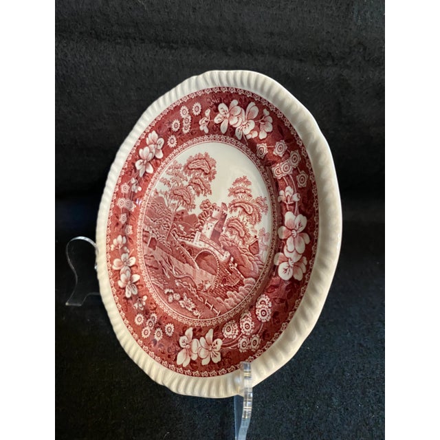 Mid 20th Century Final Markdown. Rare Find; Spode “Pink Tower” Design English Transferware Side Plates. Set of 3 For Sale - Image 5 of 10